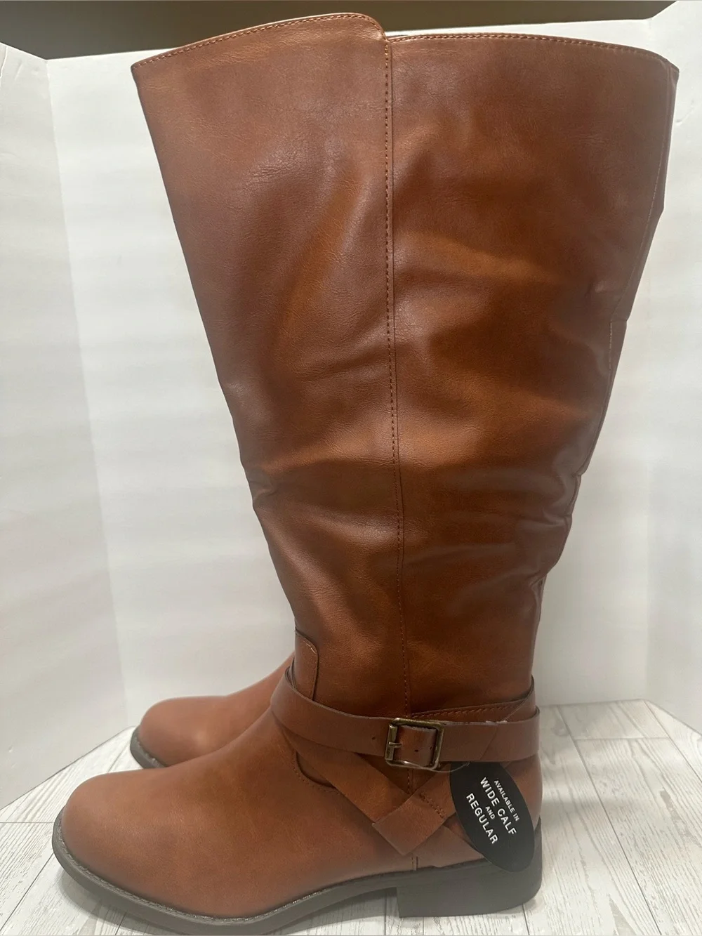 NIOB - Style & Co. ‘Margoo’ Knee-High WideCalf Riding Boots, Acorn Brown, Sz 10M